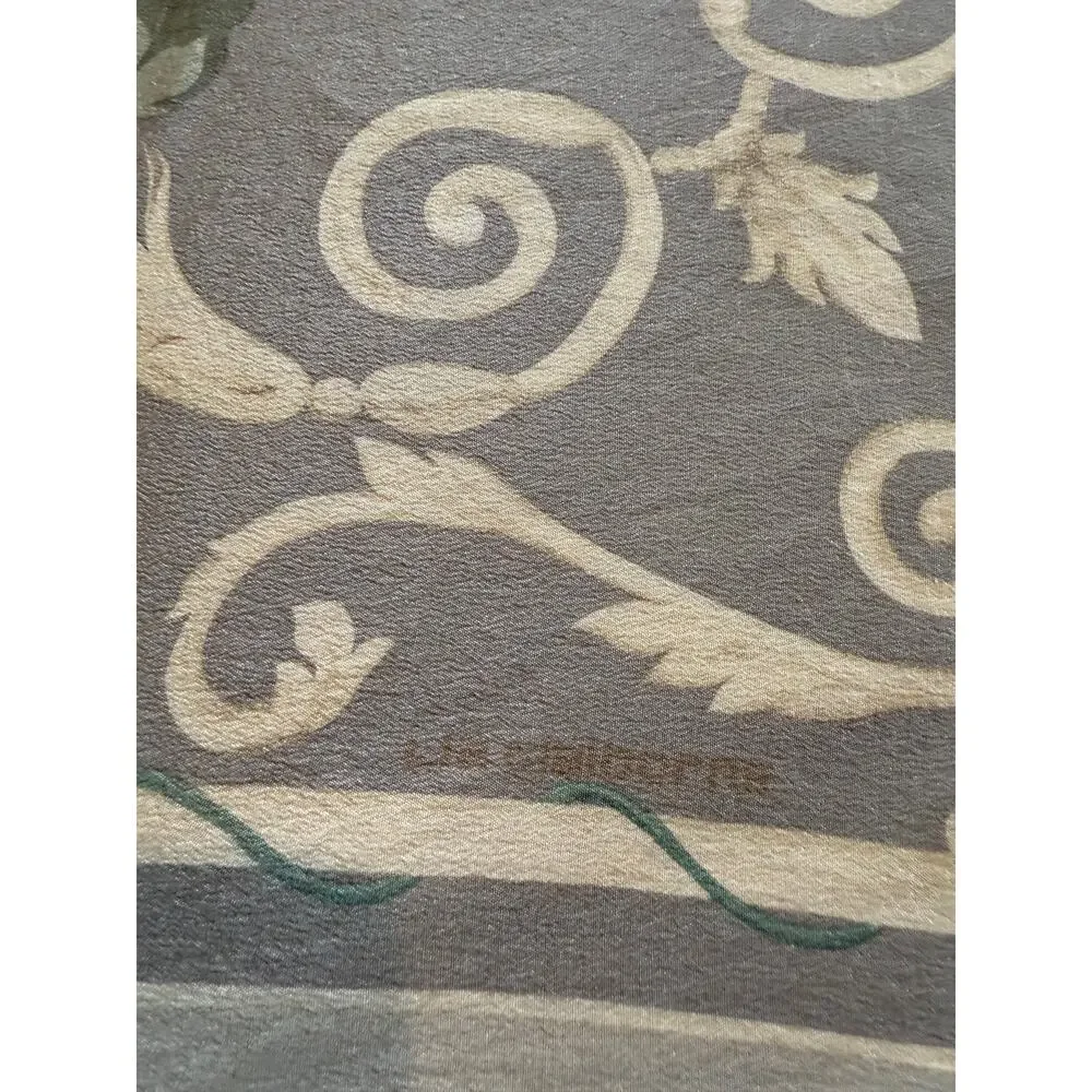 Vintage Liz Claiborne Large Square Silk Chiffon Scarf Gray Plum Floral Print